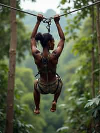 woman zip-lining through a tropical rainforest canopy