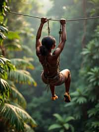 woman zip-lining through a tropical rainforest canopy