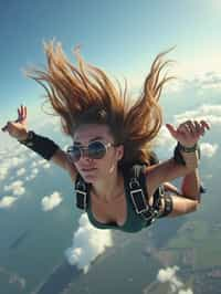 wide shot woman skydiving in the air