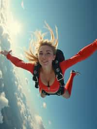 wide shot woman skydiving in the air