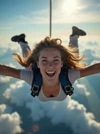 wide shot woman skydiving in the air