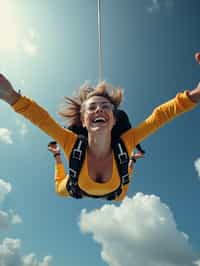 wide shot woman skydiving in the air