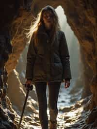 woman as individual hiking through an impressive cave system