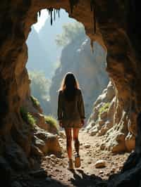 woman as individual hiking through an impressive cave system