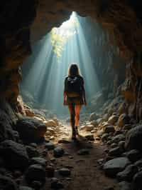 woman as individual hiking through an impressive cave system