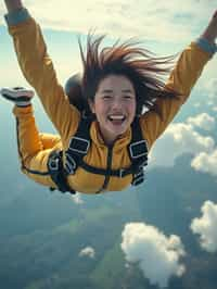 wide shot woman skydiving in the air