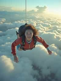 wide shot woman skydiving in the air