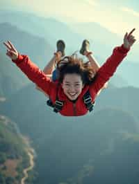 wide shot woman skydiving in the air