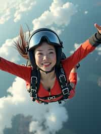 wide shot woman skydiving in the air