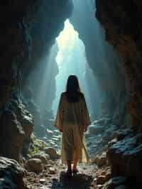 woman as individual hiking through an impressive cave system