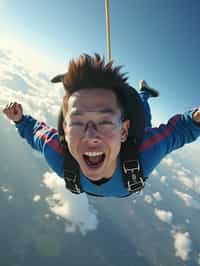 wide shot man skydiving in the air