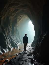 man as individual hiking through an impressive cave system