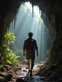 man as individual hiking through an impressive cave system