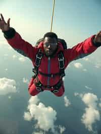 wide shot man skydiving in the air