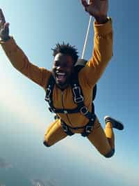 wide shot man skydiving in the air