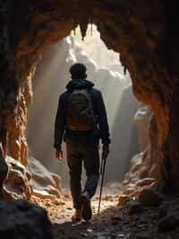 man as individual hiking through an impressive cave system