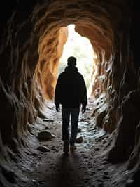 man as individual hiking through an impressive cave system