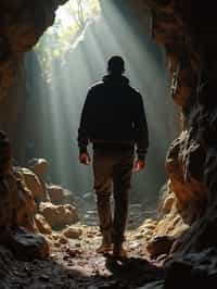 man as individual hiking through an impressive cave system