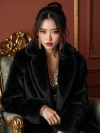 beautiful woman as a mobster, mafia, mafia outfit, faux fur coats, chunky gold jewelry, mafia aesthetic, flashy, glamorous, luxury, loud, Goodfellas, The Sopranos, Mob Wives, opulence, confidence