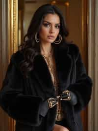 beautiful woman as a mobster, mafia, mafia outfit, faux fur coats, chunky gold jewelry, mafia aesthetic, flashy, glamorous, luxury, loud, Goodfellas, The Sopranos, Mob Wives, opulence, confidence