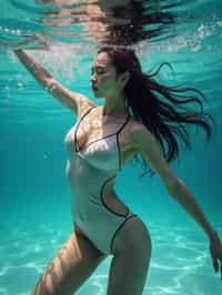 woman in swimsuit  underwater, showcasing athletic ability