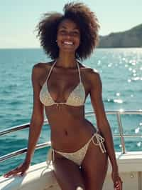 woman in bikini  on a yacht, enjoying the sun and sea