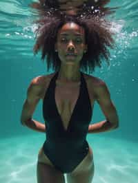 woman in swimsuit  underwater, showcasing athletic ability