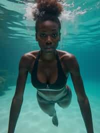 woman in swimsuit  underwater, showcasing athletic ability