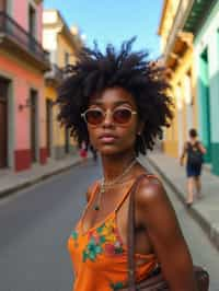 woman as digital nomad in Havana with the colorful old town in the background