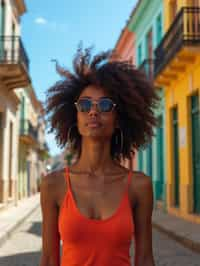 woman as digital nomad in Havana with the colorful old town in the background