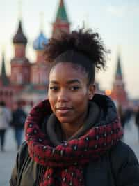 woman as digital nomad in Moscow with the Kremlin in the background