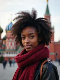 woman as digital nomad in Moscow with the Kremlin in the background