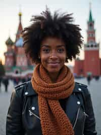 woman as digital nomad in Moscow with the Kremlin in the background