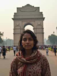 woman as digital nomad in Delhi with the India Gate in the background