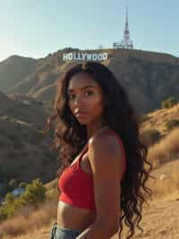 woman as digital nomad in Los Angeles with the Hollywood sign in the background