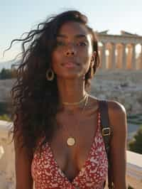 woman as digital nomad in Athens with the Acropolis in the background