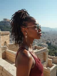 woman as digital nomad in Athens with the Acropolis in the background