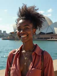 woman as digital nomad in Sydney with the Sydney Opera House in the background