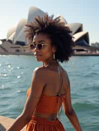 woman as digital nomad in Sydney with the Sydney Opera House in the background