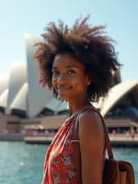 woman as digital nomad in Sydney with the Sydney Opera House in the background