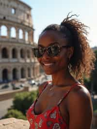 woman as digital nomad in Rome with the Colosseum in the background