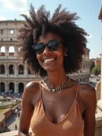 woman as digital nomad in Rome with the Colosseum in the background