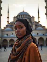 woman as digital nomad in Istanbul with The Mosque in background