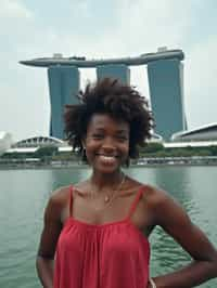 woman as digital nomad in Singapore with Marina Bay Sands in background