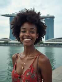 woman as digital nomad in Singapore with Marina Bay Sands in background