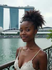 woman as digital nomad in Singapore with Marina Bay Sands in background