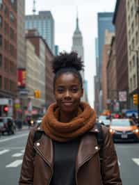 woman as digital nomad in New York City with Manhattan in background