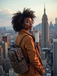 woman as digital nomad in New York City with Manhattan in background