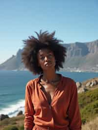 woman as digital nomad in Cape Town with the Table Mountain in the background