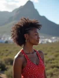 woman as digital nomad in Cape Town with the Table Mountain in the background